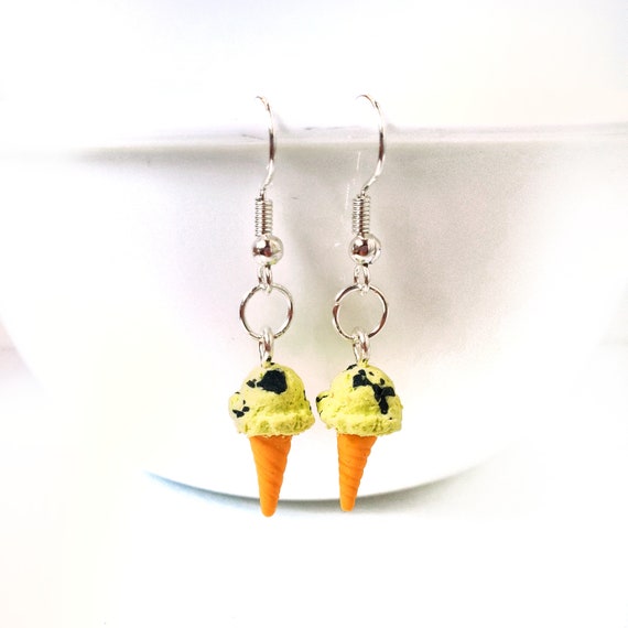 Miniature Ice Cream Cone Earrings Strawberry Mint Chip Cookies