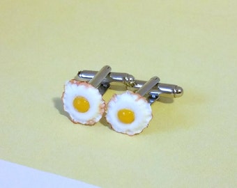 Miniature Food Fried Eggs Breakfast Cufflinks