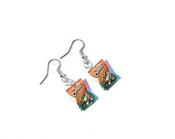 Miniature Cheetos Jalapeno Dangle Earrings, Miniature Food Jewelry