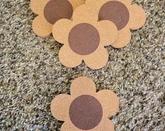 Flower Cork Coaster | Drink Cork Coaster | Retro Coaster|Flower Daisy Cork Coaster|Beer Can Glass Coaster|Boho Groovy Coaster|Soda Can glass