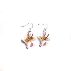 Miniature Vegetable Chow Mein Chinese Take Out Noodles Earring with Silver Plated or Gold Plated or Sterling Silver your choice,Chinese Food