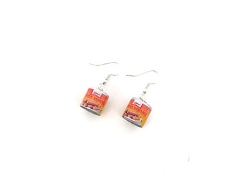 Miniature Can of Vienna Sausage Dangle Earrings with Silver or Gold Plated or Sterling Silver your choice, canned food, food jewelry