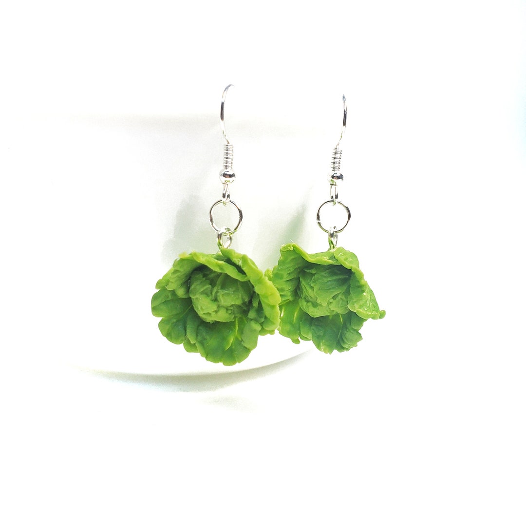 Miniature Cabbage Dangle Earrings, Miniature Food Jewelry, Vegetable
