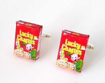Miniature Lucky Charm Cereals Cufflinks, food jewelry accessories, wedding gifts, breakfast cereal,