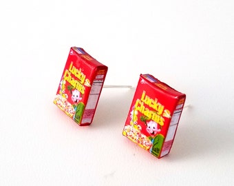 Miniature Lucky Charm Cereals Earrings, miniature food jewelry,  cereal earrings, kawaii, cute, accessories