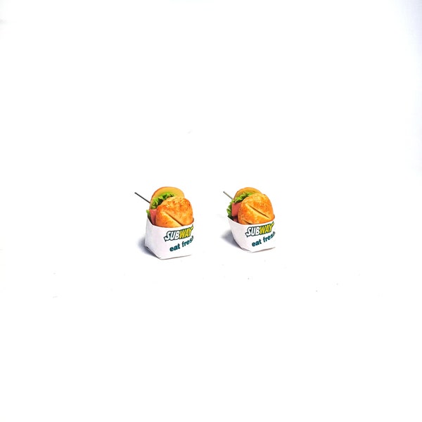 Miniature Subway Sandwich Stud Earring with Silver Plated or Gold Plated or Sterling Silver your choice, sandwich earrings, kawaii,cute
