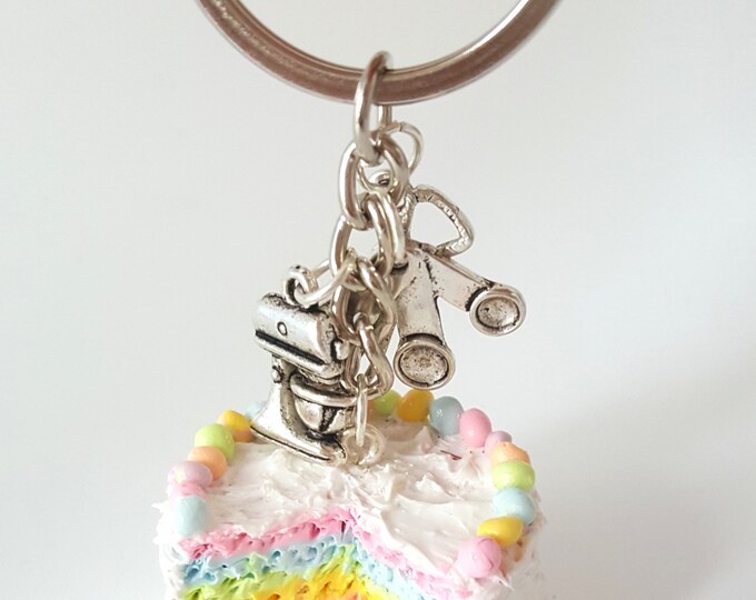 Miniature Cute Baker Charm Pastel Rainbow Cake Keychain - Best Friend ...