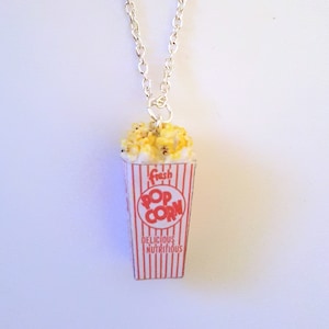 Miniature Food Movie Popcorn Halskette mit Kette, versilbert, vergoldet, Sterling Silber, Film Essen, Snack, Essen, Schmuck
