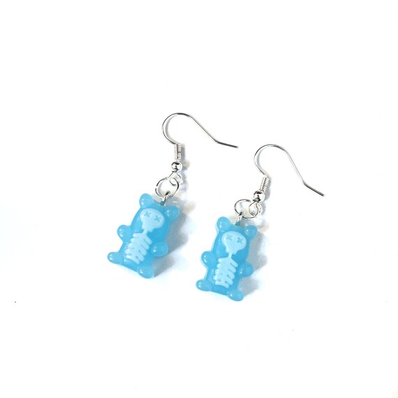 Skeleton Gummy Bear Earrings Halloween accessories Pink Blue