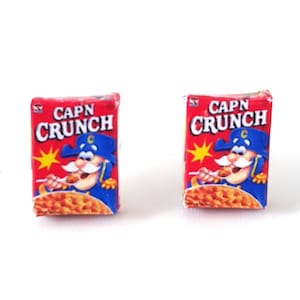 Miniature Capn Crunch Cereals Earrings, miniature food jewelry,  cereal earrings, kawaii, cute, accessories