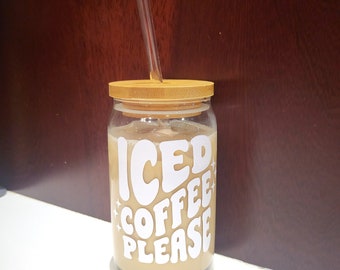 Ice Coffee Please|Soda can glass|Beer Can Glass|Aesthetic coffee glass|Iced coffee cup or mug|16oz coffee glass|libbey glass| Coffee lovers