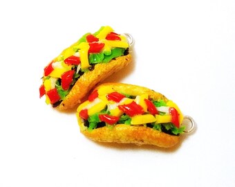 Taco Charm- Miniature food jewelry- Taco pendants- Kawaii charms- Polymer clay