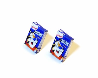 Miniature Frosted Flakes Cereals Earrings, miniature food jewelry,  cereal earrings, kawaii, cute, accessories
