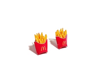 Miniature French Fries with M Fast Food Earrings,miniature food earrings,miniature food jewelry,silver plated, sterling silver, gold plated