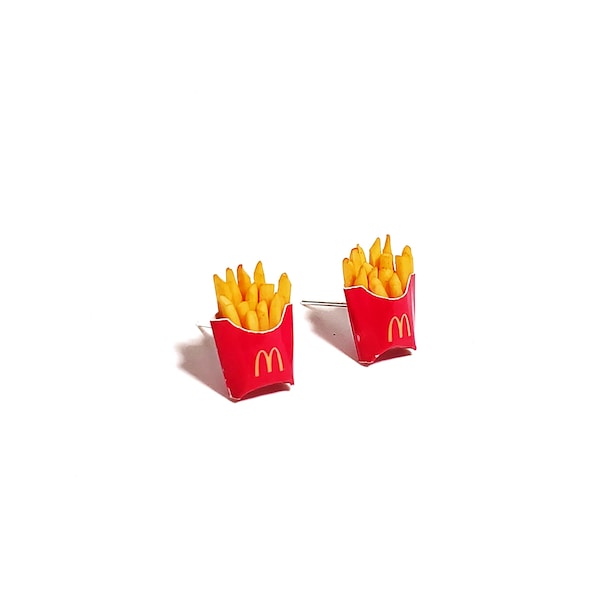 Miniatuurfrietjes met M fastfoodoorbellen, miniatuuroorbellen, miniatuurvoedselsieraden, verzilverd, sterlingzilver, verguld