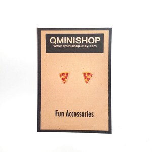 Miniature Pepperoni Pizza Stud Earrings, miniature jewelry, stud earrings, kawaii, cute, accessories, pizza slice,party earrings