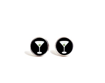 Martini Glass Earrings, Surgical Stainless steel earrings, Stud earrings, Martini jewelry, cocktails drink jewelry, cute accessories