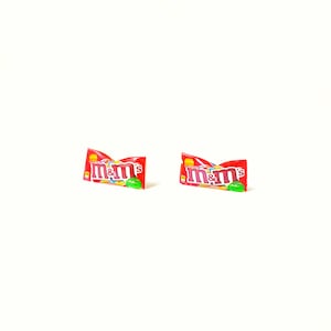 Boucles d’oreilles miniatures M&M Red Peanut Butter, bijoux alimentaires miniatures, boucles d’oreilles bonbons, kawaii, mignon, accessoires