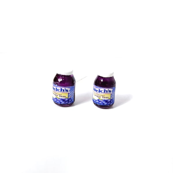 Miniature Jar of Grape Jam Stud Earrings, Miniature food, mini food jewelry, mini sauce,Grape Jelly jewelry,Inedible Jewelry,Fake food