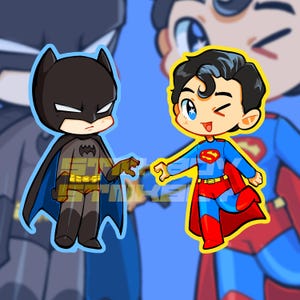 Superheros SuperBat Couple Chibi Holographic Water Resistent Vinyl Sticker 3&quot; Inch