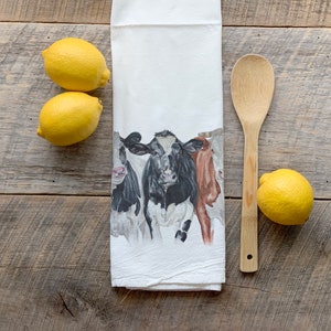 Pano de prato de saco de farinha de vaca / Toalha de saco de farinha / Decoração de cozinha / Pano de prato / Toalha de vaca / Vaca aquarela / Toalha de fazenda / Presente de dia das mães