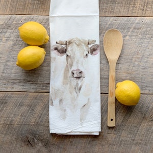 Pano de prato de saco de farinha de vaca / Toalha de saco de farinha / Decoração de cozinha / Toalha de vaca / Decoração de fazenda / Aquarela / Fazenda / Presente de dia das mães