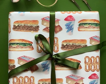 Philly Food Favs Wrapping Paper / Philadelphia wrapping paper / food wrapping paper