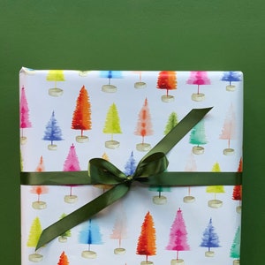 Wrapping Paper Rainbow Bottle Brush Trees Watercolor / Christmas Art / Modern Traditions / Watercolor Christmas tree wrapping paper