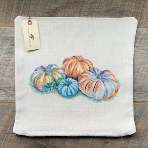 Pumpkins Watercolor Linen Pillow Cover / Harvest Decor / Fall Decor / Home Decor / Decorative Pillow / Pumpkin Pillow / Fall Pillow