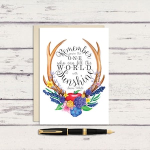 Tarjeta de felicitación con acuarela de 5 x 7 con cita de Woodland Laurel, tarjeta A7, tarjeta con letras a mano, tarjeta del día de la madre, tarjeta positiva
