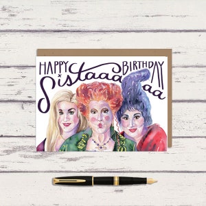 Carte de voeux de joyeux anniversaire Sista Sanderson Sister 5 x 7 / carte A7 de 60 lb / fan art Hocus Pocus / anniversaire / carte drôle / automne / carte d'Halloween