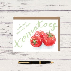 Tomato Pun 5 x 7 Cartão de felicitações em aquarela/ Cartão A7/ Arte em tomate/ Trocadilho com vegetais/ Cartão engraçado/ Arte em plantas/ Arte em vegetais/ Presente para o dia das mães