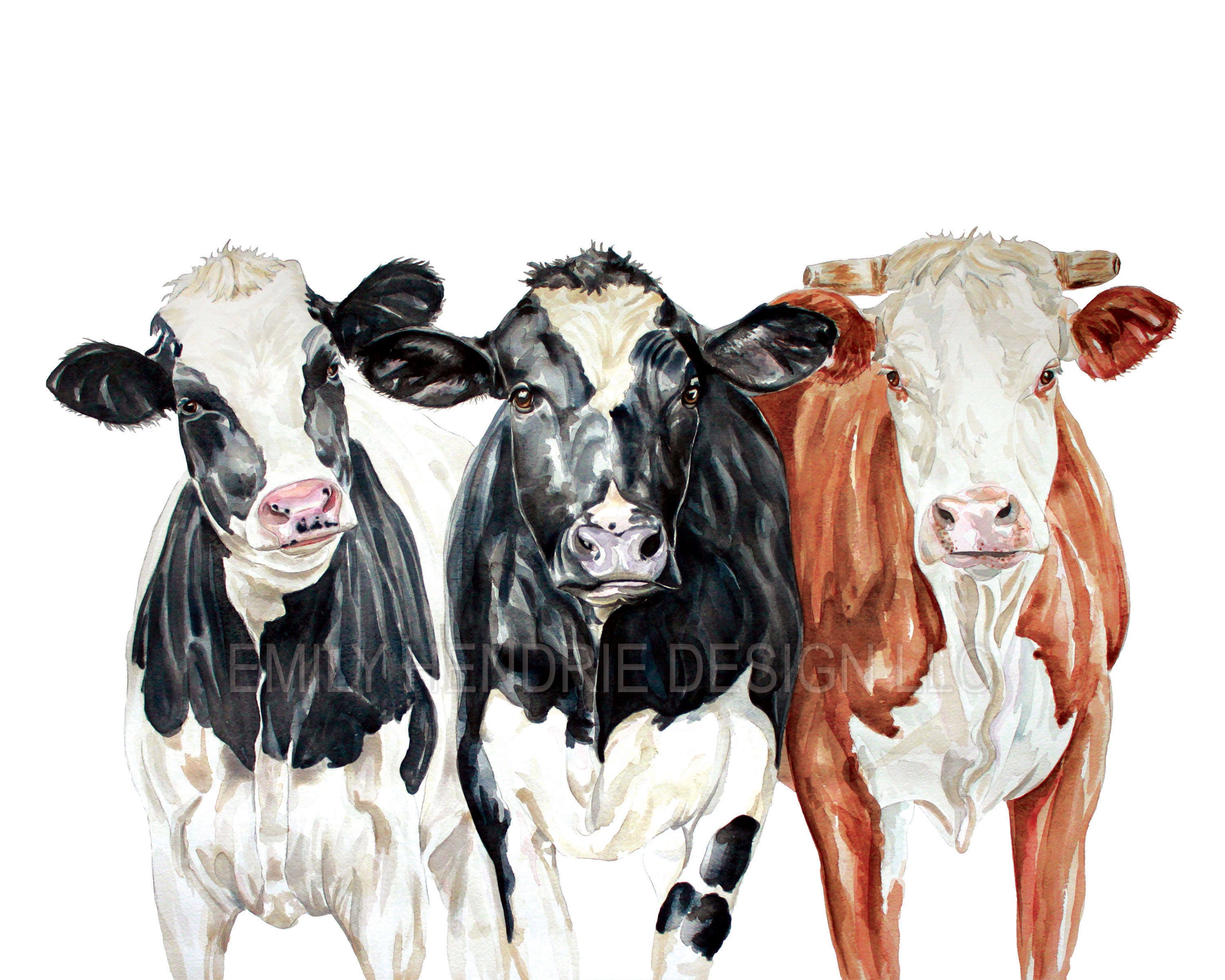 Farm Cows Watercolor Print / Cow Watercolor Art Print / | Etsy