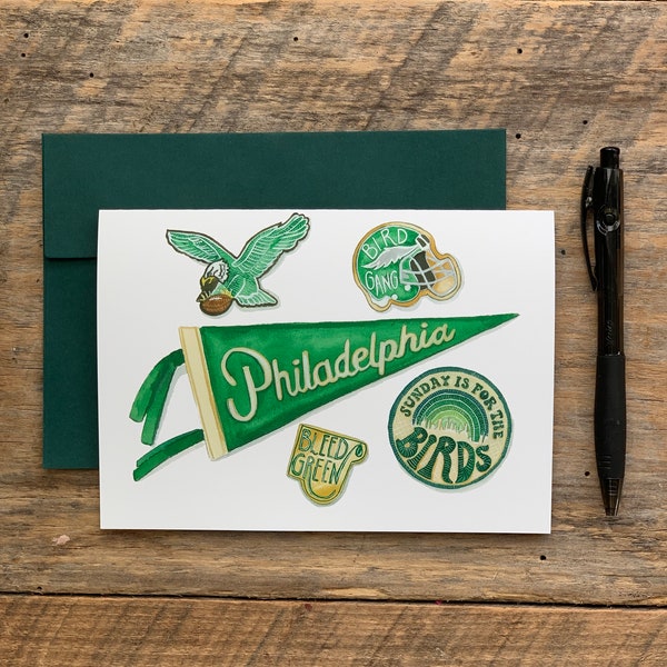 Eagles Inspired 5x7 Watercolor Greeting Card/ A7 Greeting Card / Philly Card / Eagles Card / Philly Stationery/ Eagles Gift