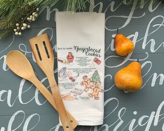 Strofinaccio con sacco di farina di pan di zenzero / Strofinaccio con sacco di farina / Regalo da cucina / Strofinaccio / Strofinaccio di cotone / Arte delle ricette / Strofinaccio natalizio / Fattoria