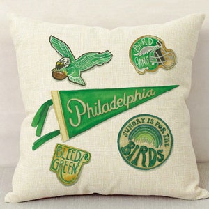 Eagles Inspired Watercolor Linen Pillow Cover / Philly Art / Home Decor / Philadelphia sports fan / eagles fan gift