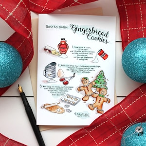 Lebkuchen Keks Rezept Grußkarte 5 x 7 Aquarell Grußkarte / A7 Aquarell Grußkarte