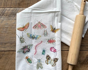 Beautiful Bugs Towel / Insect Flour Sack Towel / Bug towel / Moth butterfly towel / beetle Towel