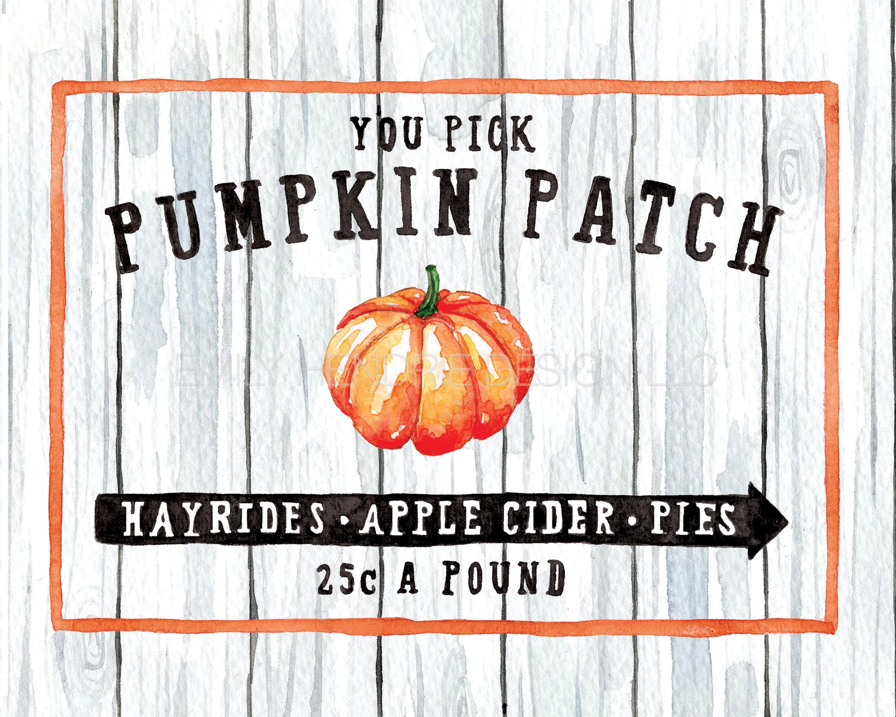 Pumpkin Patch Sign Watercolor Print Vintage Sign Fall Sign Etsy