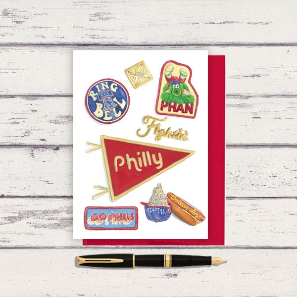 Phillies Inspired 5x7 Watercolor Greeting Card/ A7 Greeting Card / Philly Card / Phillies Card / Philly Stationery/ Phillies Gift