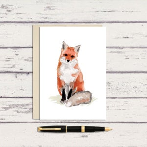 Carte de voeux aquarelle renard 5 x 7 / carte de voeux A7 / carte renard aquarelle / carte de voeux bois / pense à vous / carte renard / bébé