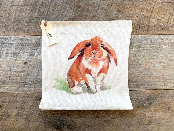 Rabbit Watercolor Linen Pillow Cover / Easter Bunny / Easter Decor / Nursery Decor / Home Decor / Decorative Pillow / Easter Pillow / Bunny