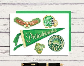 Tarjeta de felicitación de acuarela de 5x7 con diseño de fan de fútbol de Filadelfia / Tarjeta de felicitación A7 / Tarjeta de Filadelfia / Tarjeta de fútbol / Papelería de Filadelfia / Regalo de Filadelfia