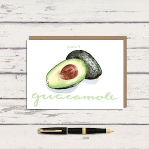 Cartão de felicitações em aquarela Holy Guacamole 5 x 7/ Cartão A7/ Arte em abacate/ Trocadilho com vegetais/ Cartão engraçado/ Arte em plantas/ Arte em vegetais/ Aniversário