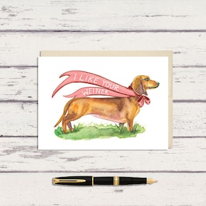 5x7 Weiner Valentinstag Grußkarte / Blumen Karte / Aquarell Blumen / Karte für Ihn / Love Weiners / Weiner Hund