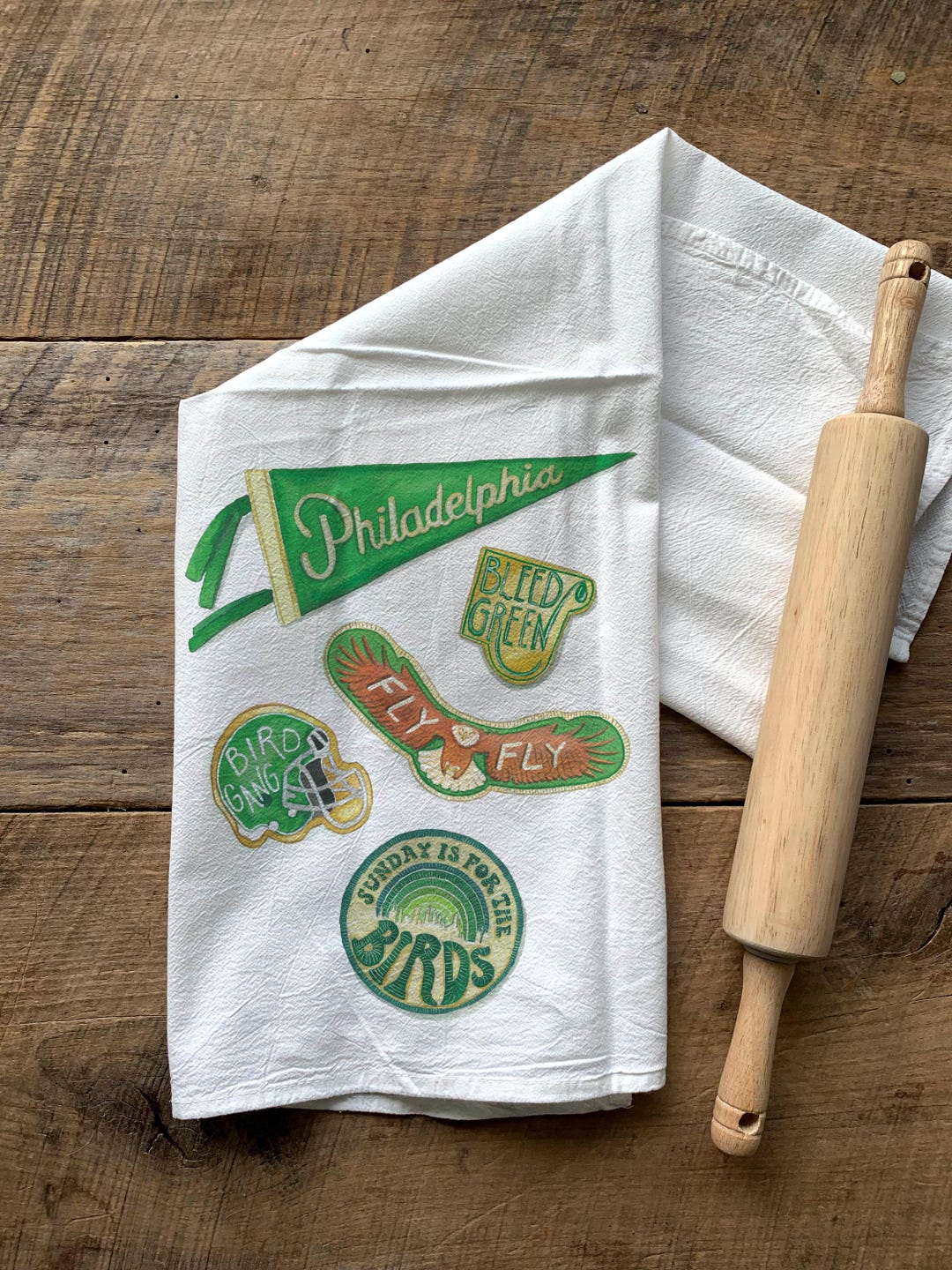Philly Football Fan Inspired Flour Sack Tea Towel / Philadelphia / Watercolor / Kitchen Decor / Philadelphia art / Philly Gift