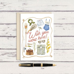Cartão de felicitações em aquarela "Lake Wish You Were Here" 5 x 7 / Cartão de felicitações A7 / Obrigado / Aquarela / Sinto sua falta