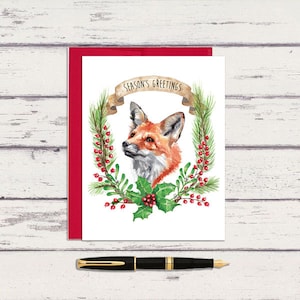 Carte de voeux de Noël renard aquarelle / carte de vœux / carte aquarelle 5 x 7 / carte de voeux aquarelle A7 / carte personnalisée