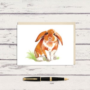 Orange Bunny Rabbit 5 x 7 Watercolor Greeting Card/ A7 Greeting Card / Watercolor Bunny / Bunny Card / Easter Card / woodland animal