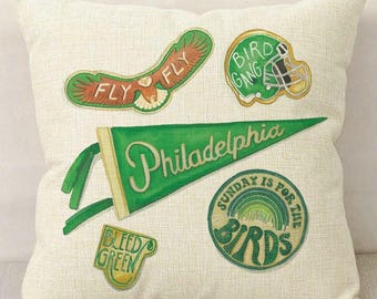 Funda de almohada de lino con acuarela inspirada en el fútbol de Filadelfia / Arte de Filadelfia / Decoración del hogar / Regalo para fanáticos de los deportes de Filadelfia / Regalo para fanáticos del fútbol